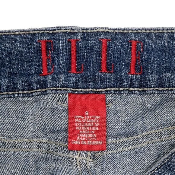 Elle Skirt Womens Size 8 Mini Blue Denim Distressed Sequin Measures 31 x 14 - Picture 4 of 8